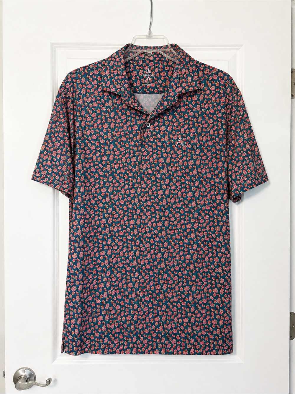 Rhoback Navy Polo with Pink Floral Pattern